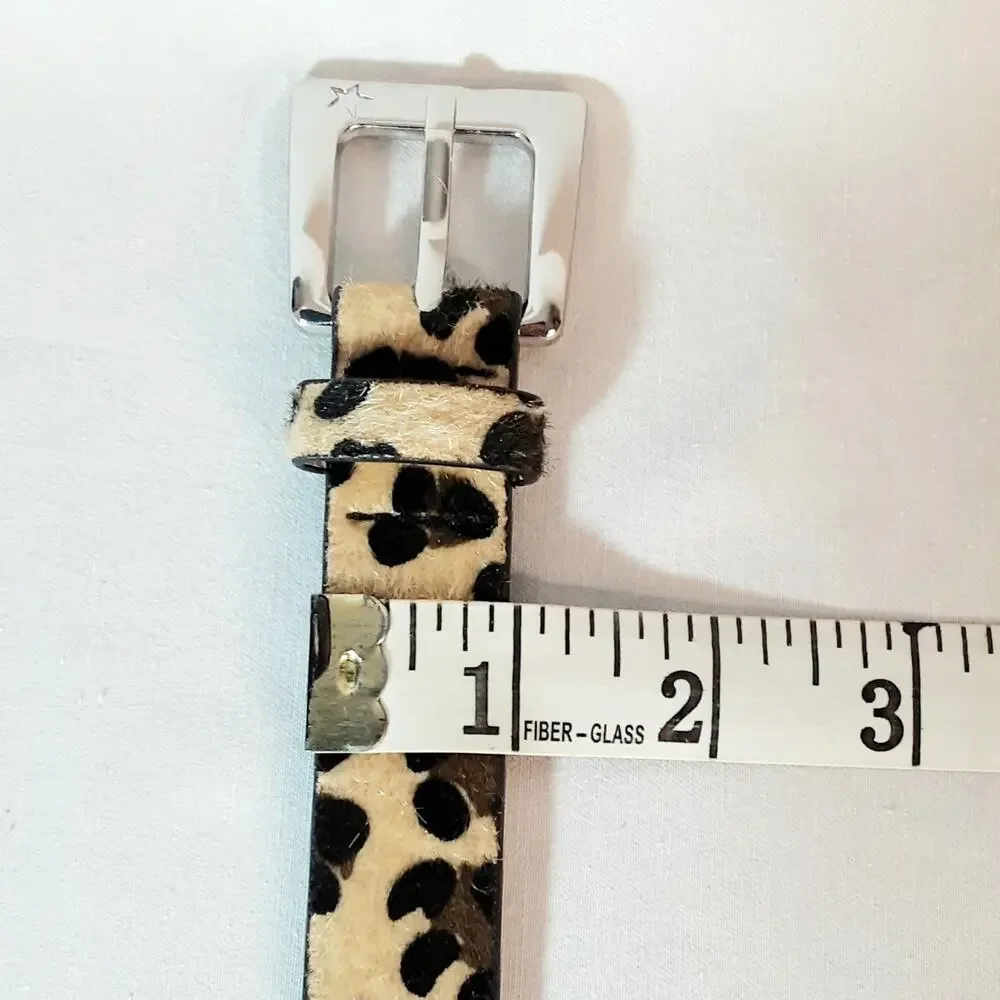Womens Leopard Print Hairy Faux Leather Belt Size Large Big Grommets